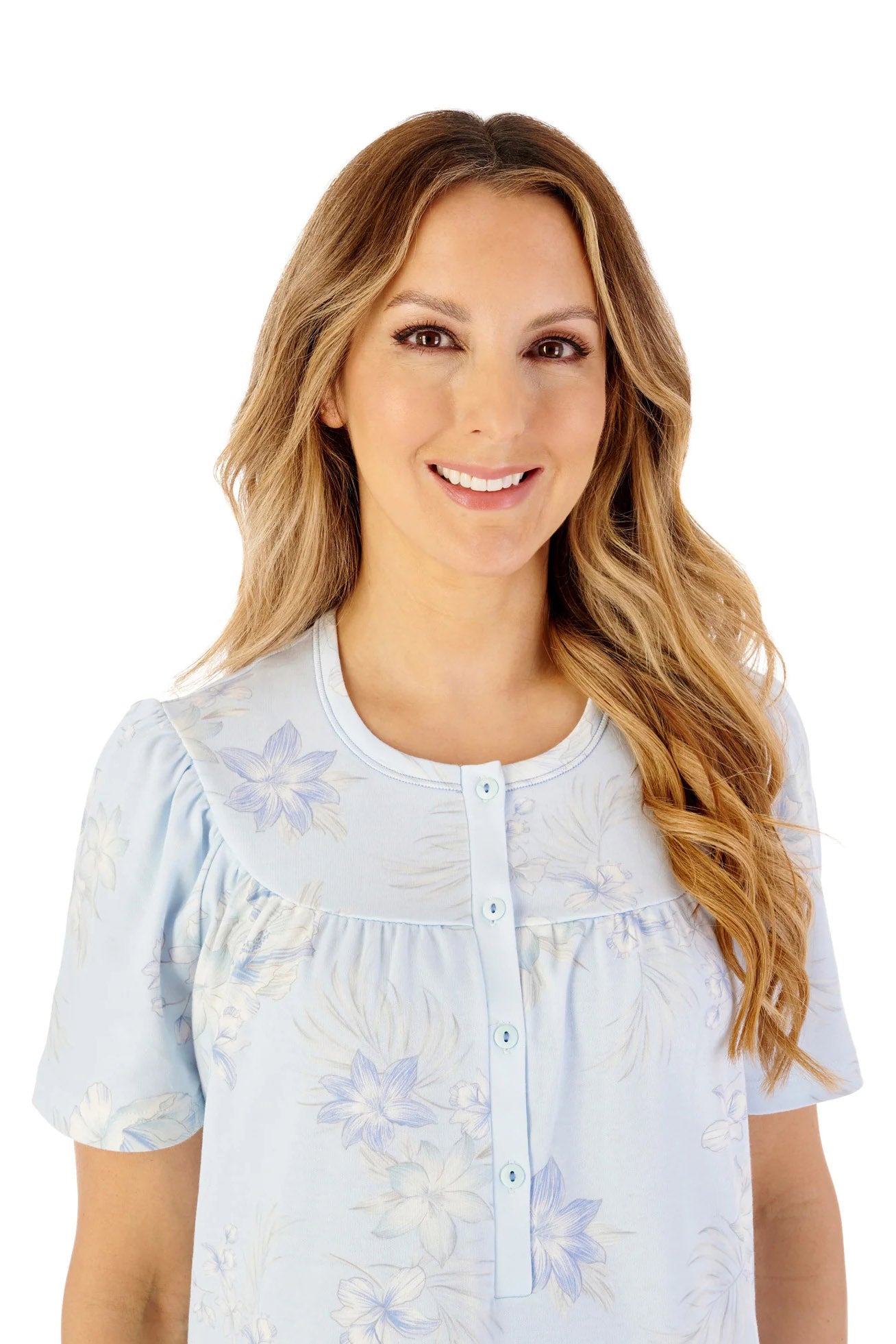 Slenderella Jersey Floral 43 Inch Short Sleeve Nightdress - Blue
