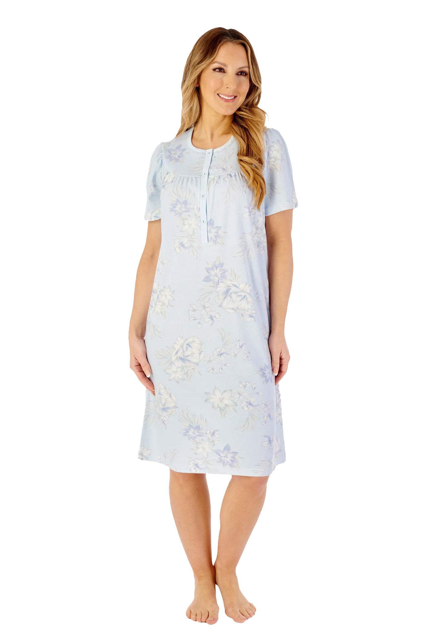 Slenderella Jersey Floral 43 Inch Short Sleeve Nightdress - Blue