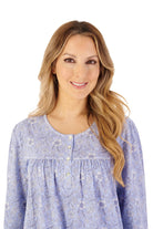 Slenderella Jersey Floral 45 Inch Long Sleeve Nightdress - Blue