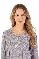 Slenderella Jersey Floral 45 Inch Long Sleeve Nightdress - Grey