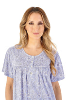 Slenderella Jersey Floral 45 Inch Short Sleeve Nightdress - Blue