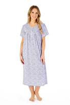 Slenderella Jersey Floral 45 Inch Short Sleeve Nightdress - Blue