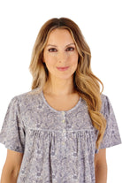 Slenderella Jersey Floral 45 Inch Short Sleeve Nightdress - Grey