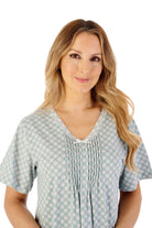 Slenderella Jersey Geometric 45 Inch Short Sleeve Nightdress - Green
