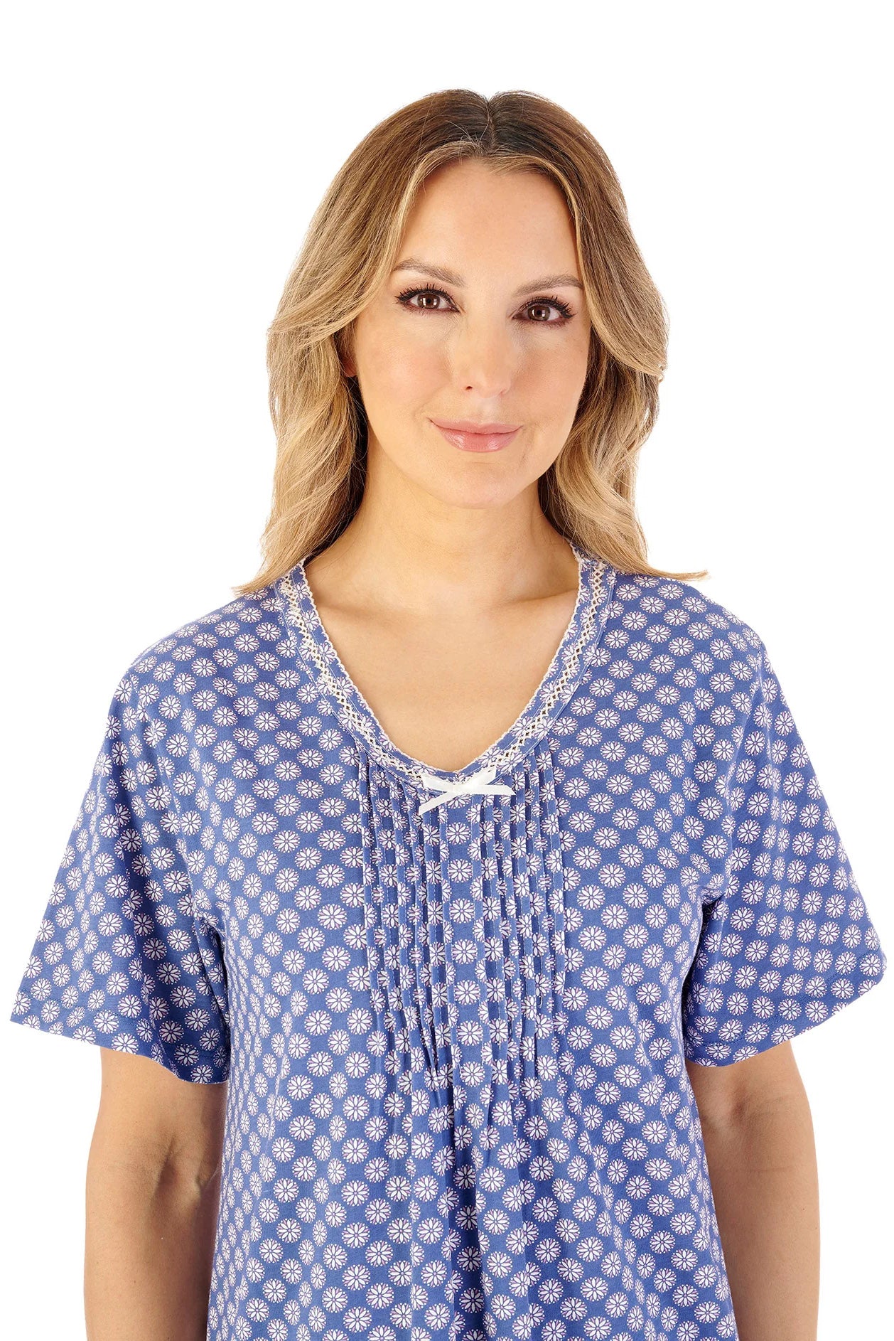 Slenderella Jersey Geometric 45 Inch Short Sleeve Nightdress - Navy