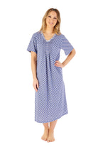 Slenderella Jersey Geometric 45 Inch Short Sleeve Nightdress - Navy