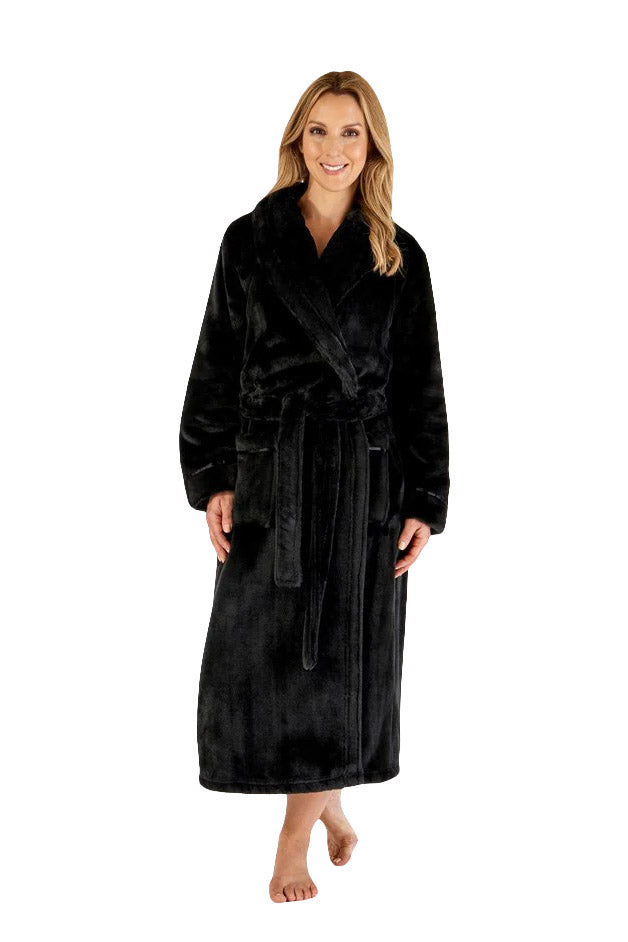 Slenderella Luxury 48 Inch Fleece Dressing Gown - Black