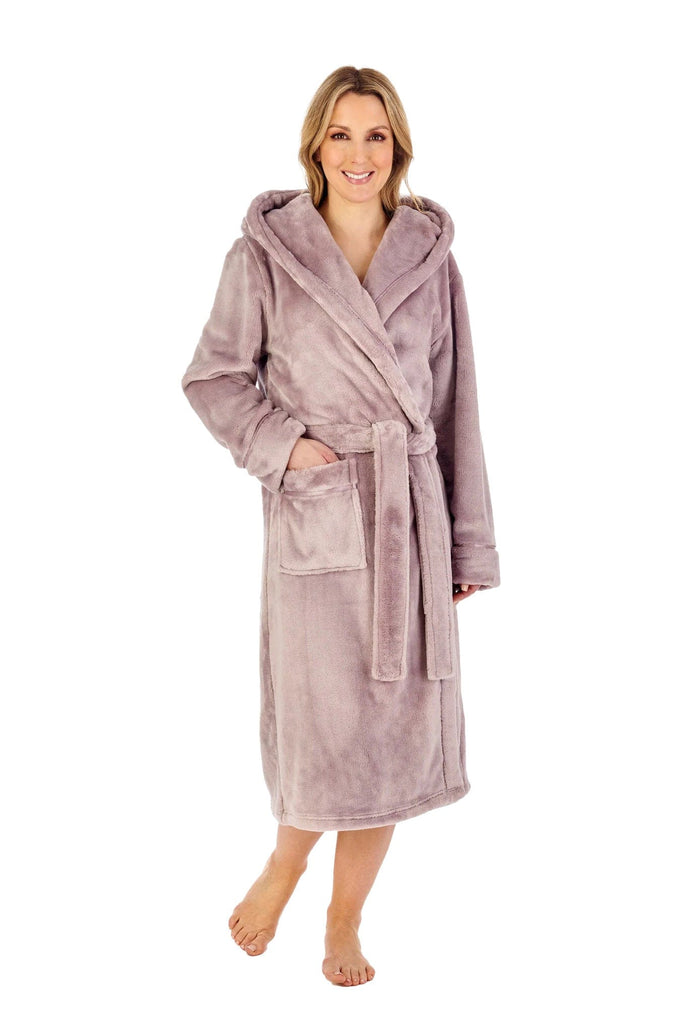 Slenderella Luxury 48 Inch Hooded Fleece Dressing Gown - Mink