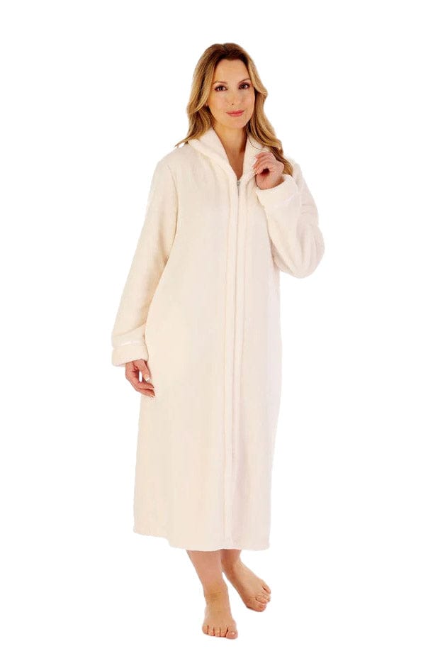 Slenderella Luxury 48 Inch Zip Through Fleece Dressing Gown - Cream