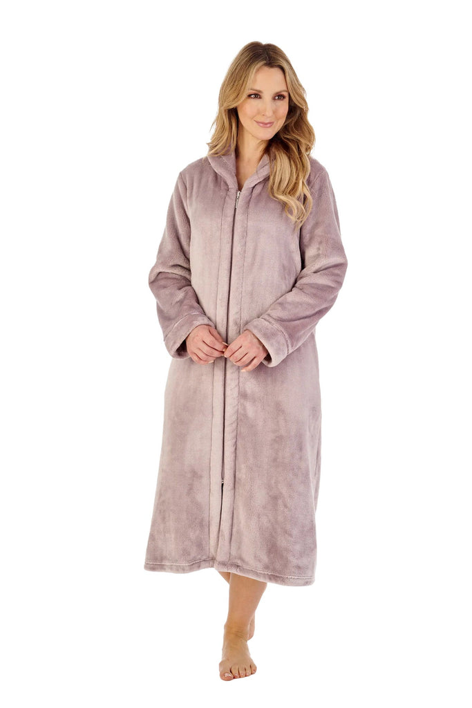 Slenderella Luxury 48 Inch Zip Through Fleece Dressing Gown - Mink