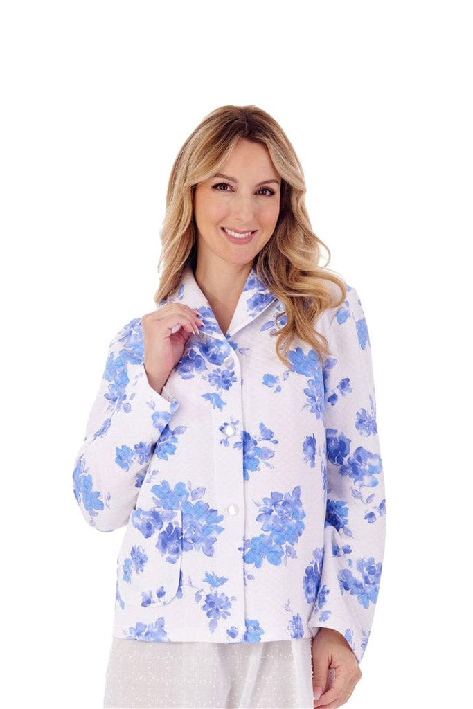 Slenderella Mock Quilt Bed Jacket - Blue Floral