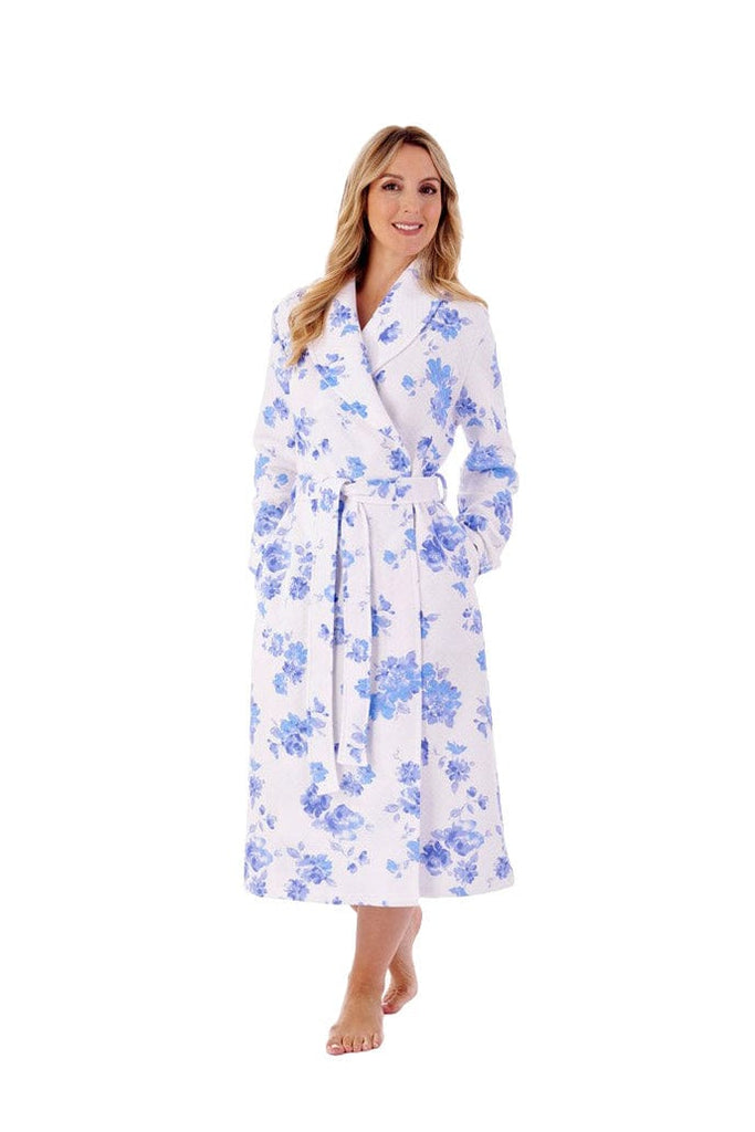 Slenderella Mock Quilt Dressing Gown - Blue Floral