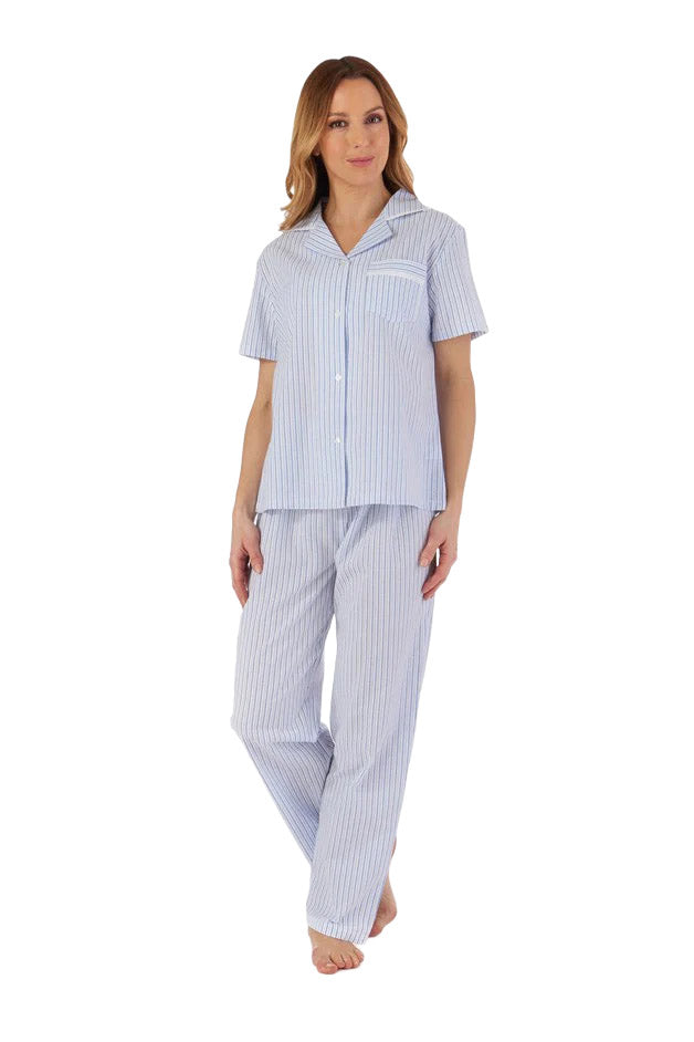 Slenderella Pinstripe Seersucker Pyjama Set - Blue