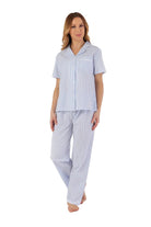 Slenderella Pinstripe Seersucker Pyjama Set - Blue