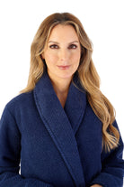 Slenderella Soft Waffle Faux Fur Lined 46 Inch Dressing Gown - Navy