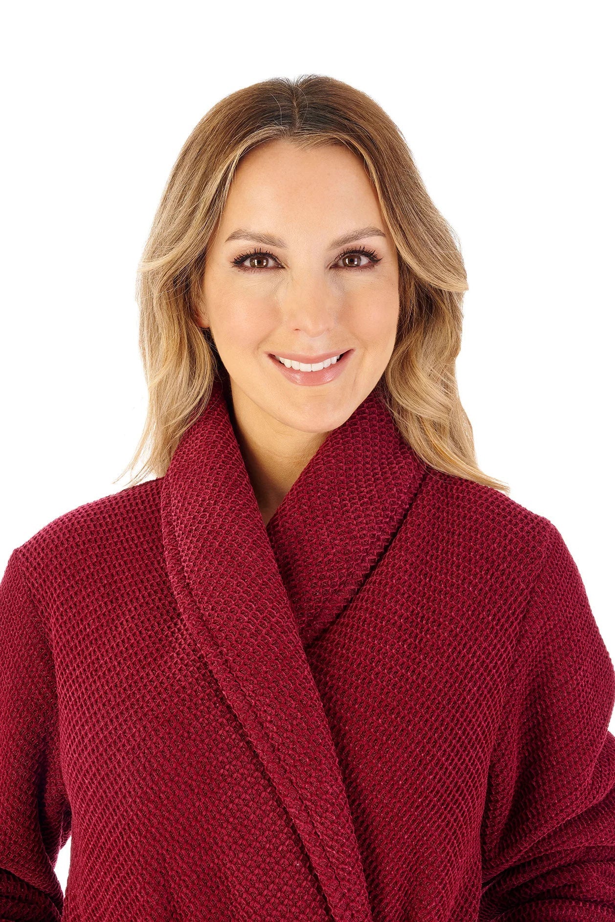 Slenderella Soft Waffle Faux Fur Lined 46 Inch Dressing Gown - Raspberry