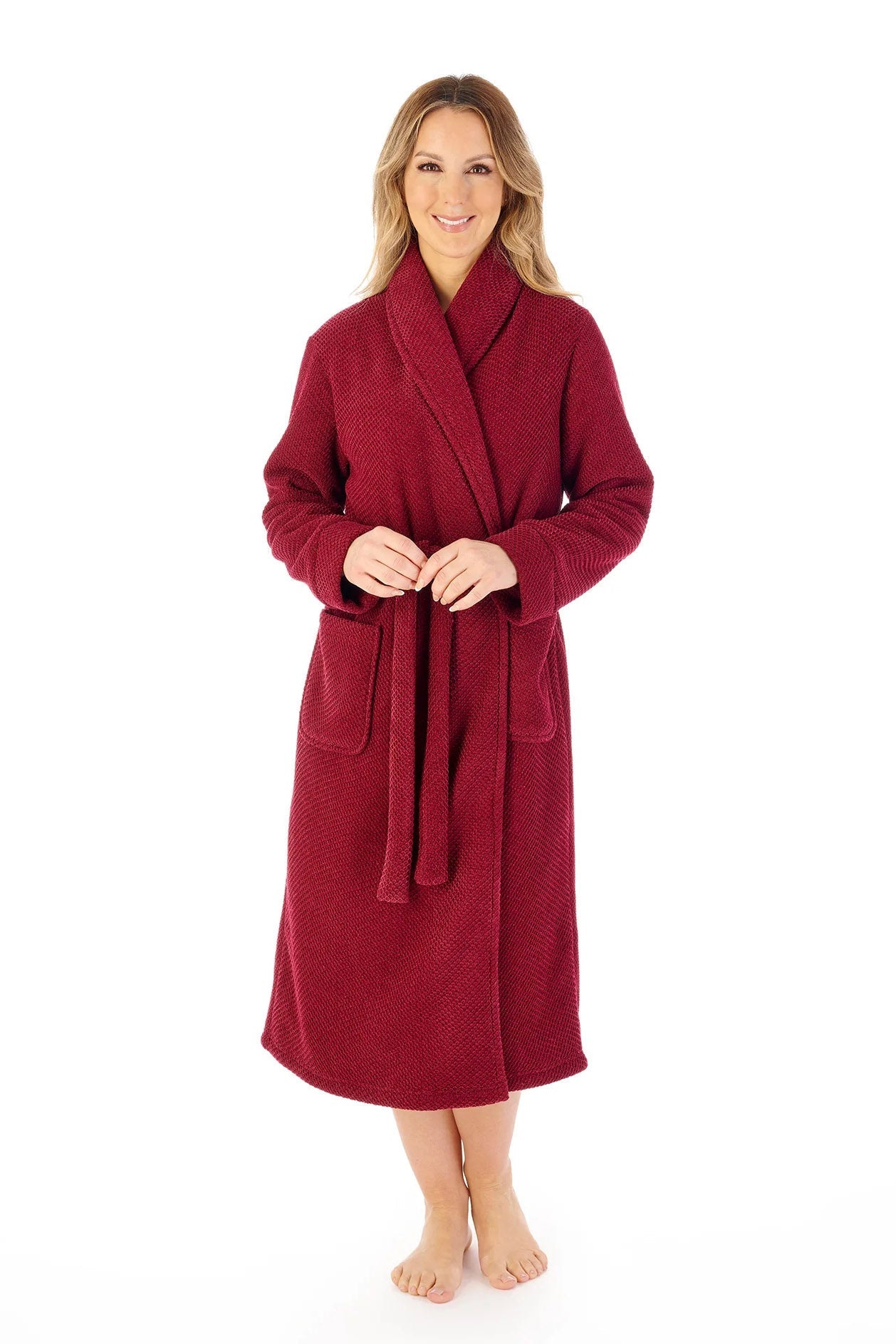 Slenderella Soft Waffle Faux Fur Lined 46 Inch Dressing Gown - Raspberry