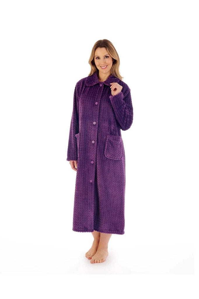 Slenderella Zig Zag Pattern 46 Inch Button Through Housecoat - Purple