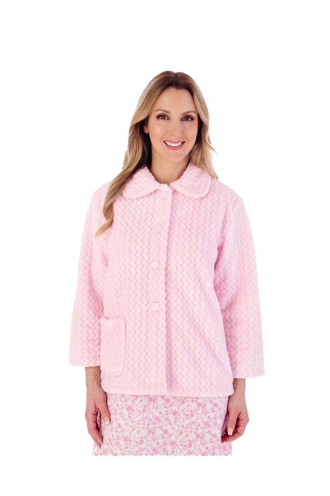 Slenderella Zig Zag Pattern Fleece Bed Jacket - Pink
