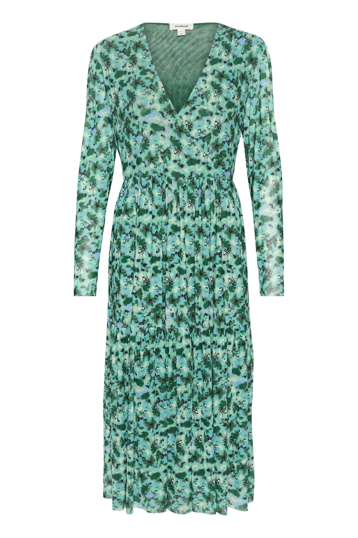 Soaked in Luxury Aldora Nora Mesh Long Sleeve Midi Dress - Green Brushed Floral