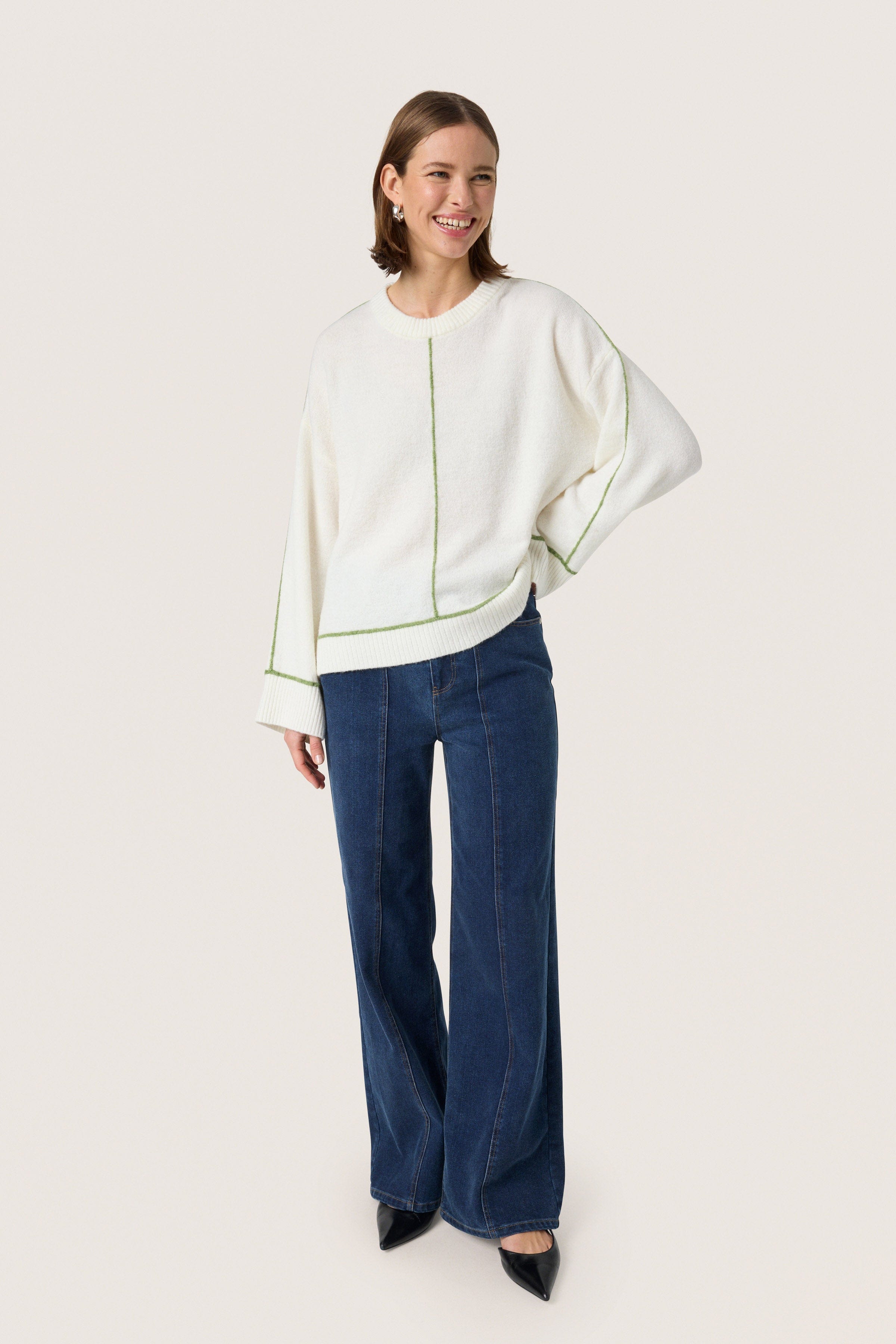 Soaked in Luxury Amani Contrast Stitch Jumper - Broken White
