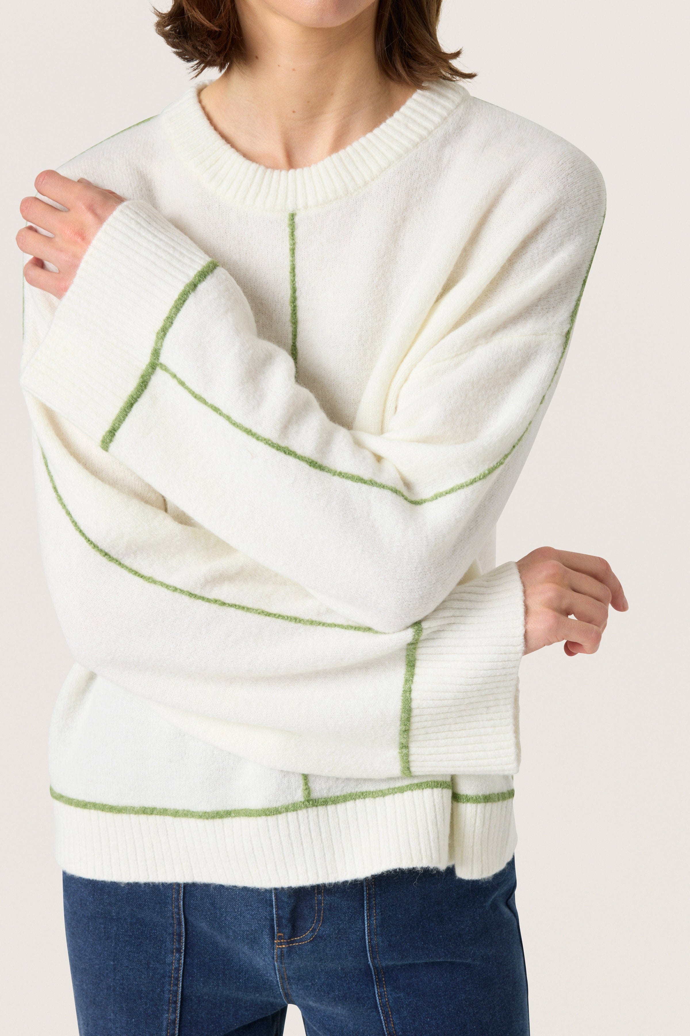 Soaked in Luxury Amani Contrast Stitch Jumper - Broken White โ Potters ...