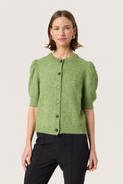Soaked in Luxury Amani Short Sleeve Cardigan - Smoke Green Melange
