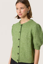 Soaked in Luxury Amani Short Sleeve Cardigan - Smoke Green Melange