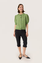 Soaked in Luxury Amani Short Sleeve Cardigan - Smoke Green Melange