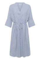 Soaked in Luxury Aria Stripe Linen Blend Midi Dress - Regatta and White Stripe