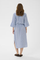 Soaked in Luxury Aria Stripe Linen Blend Midi Dress - Regatta and White Stripe
