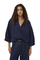 Soaked in Luxury Chaman 3/4 Sleeve Blouse - Dark Blue Denim