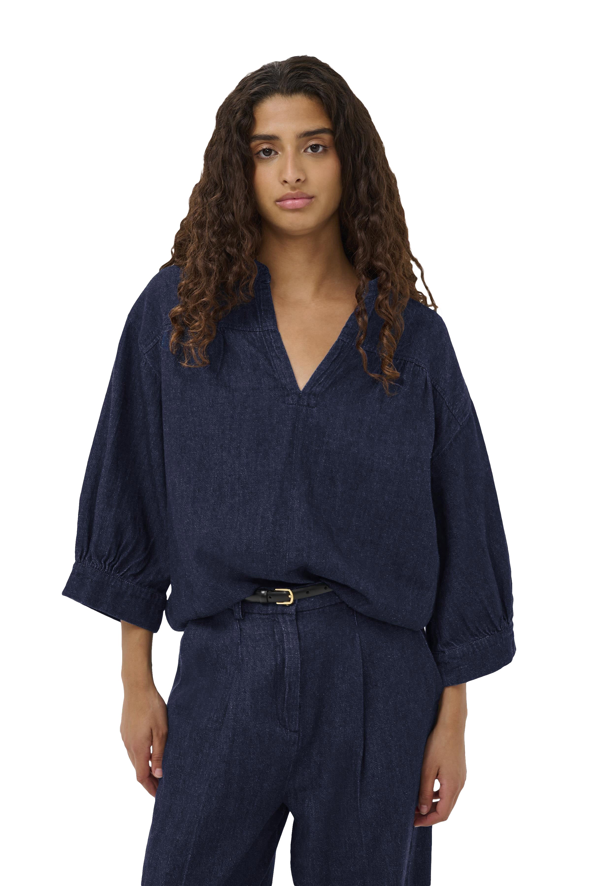 Soaked in Luxury Chaman 3/4 Sleeve Blouse - Dark Blue Denim