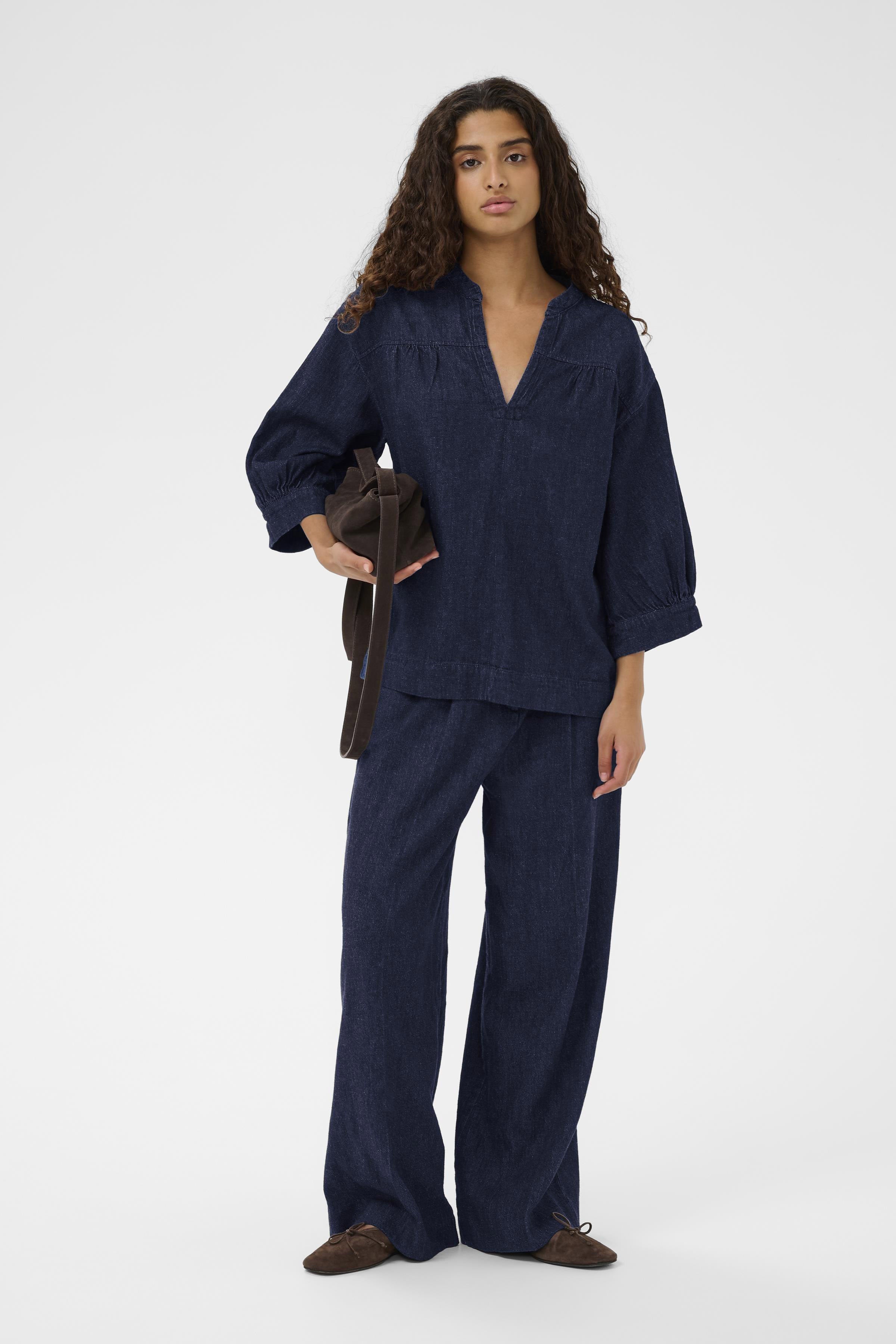 Soaked in Luxury Chaman 3/4 Sleeve Blouse - Dark Blue Denim