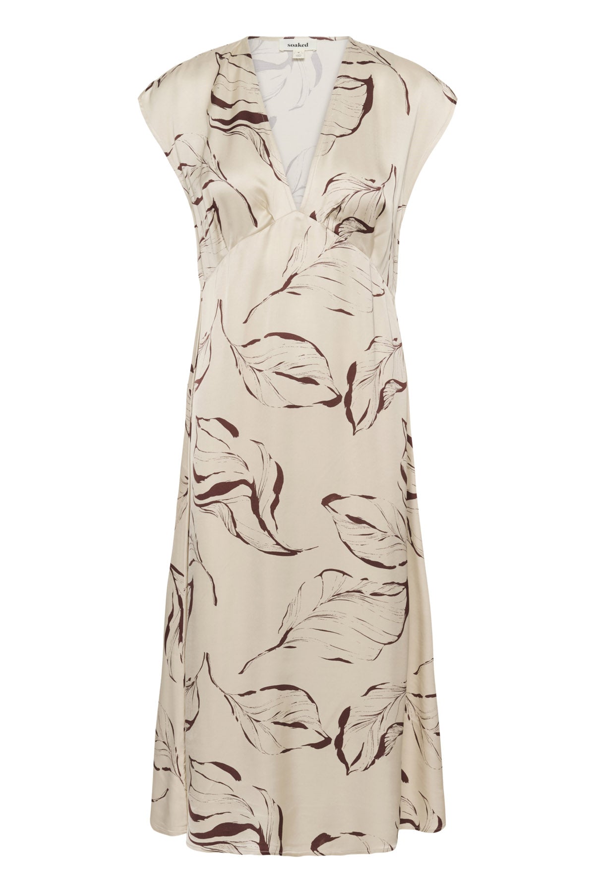 Soaked in Luxury Clero Printed Midi Dress - Oatmeal Leave Print