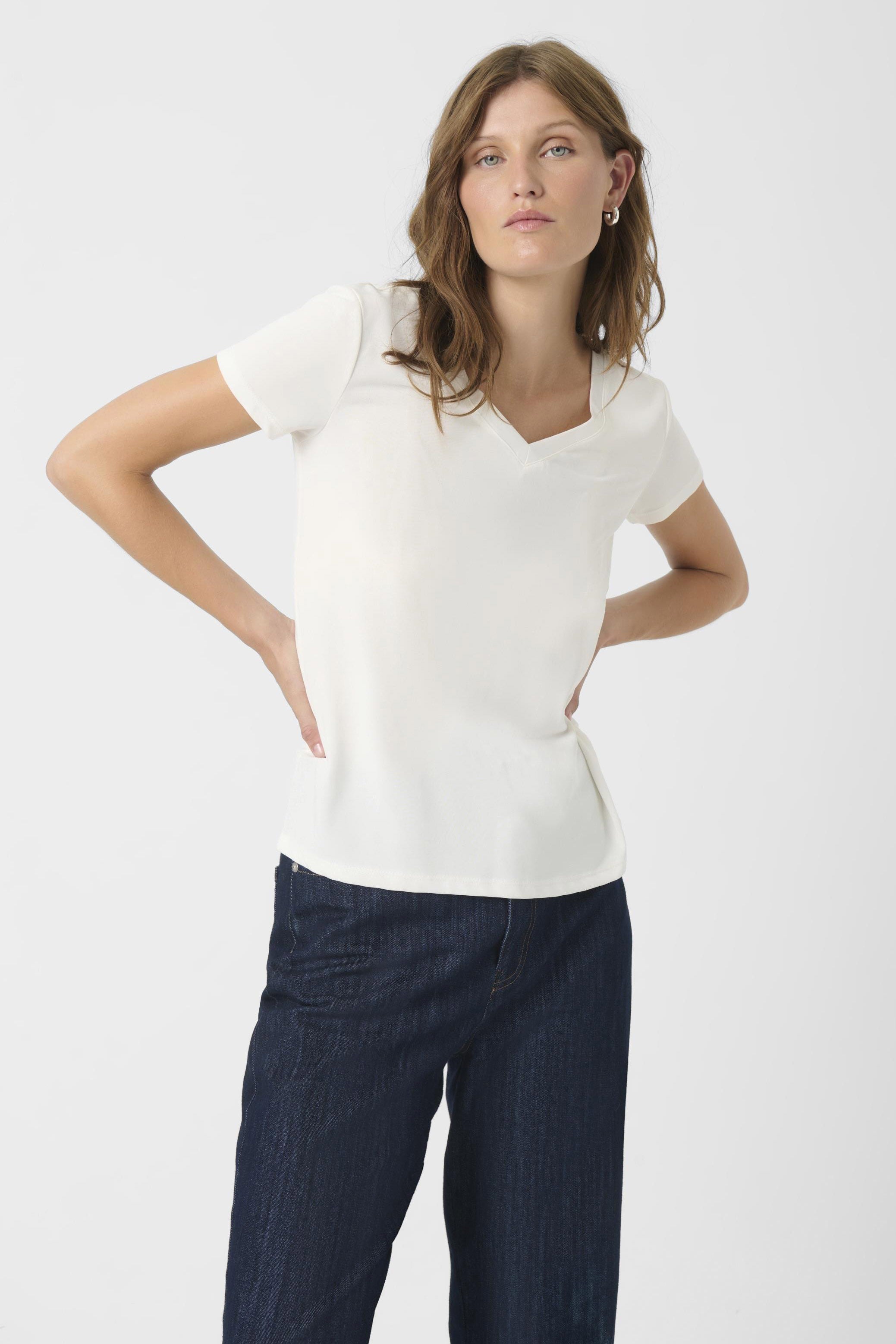 Soaked in Luxury Columbine Modal Blend V-Neck T-Shirt - Broken White