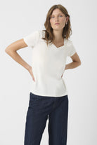 Soaked in Luxury Columbine Modal Blend V-Neck T-Shirt - Broken White