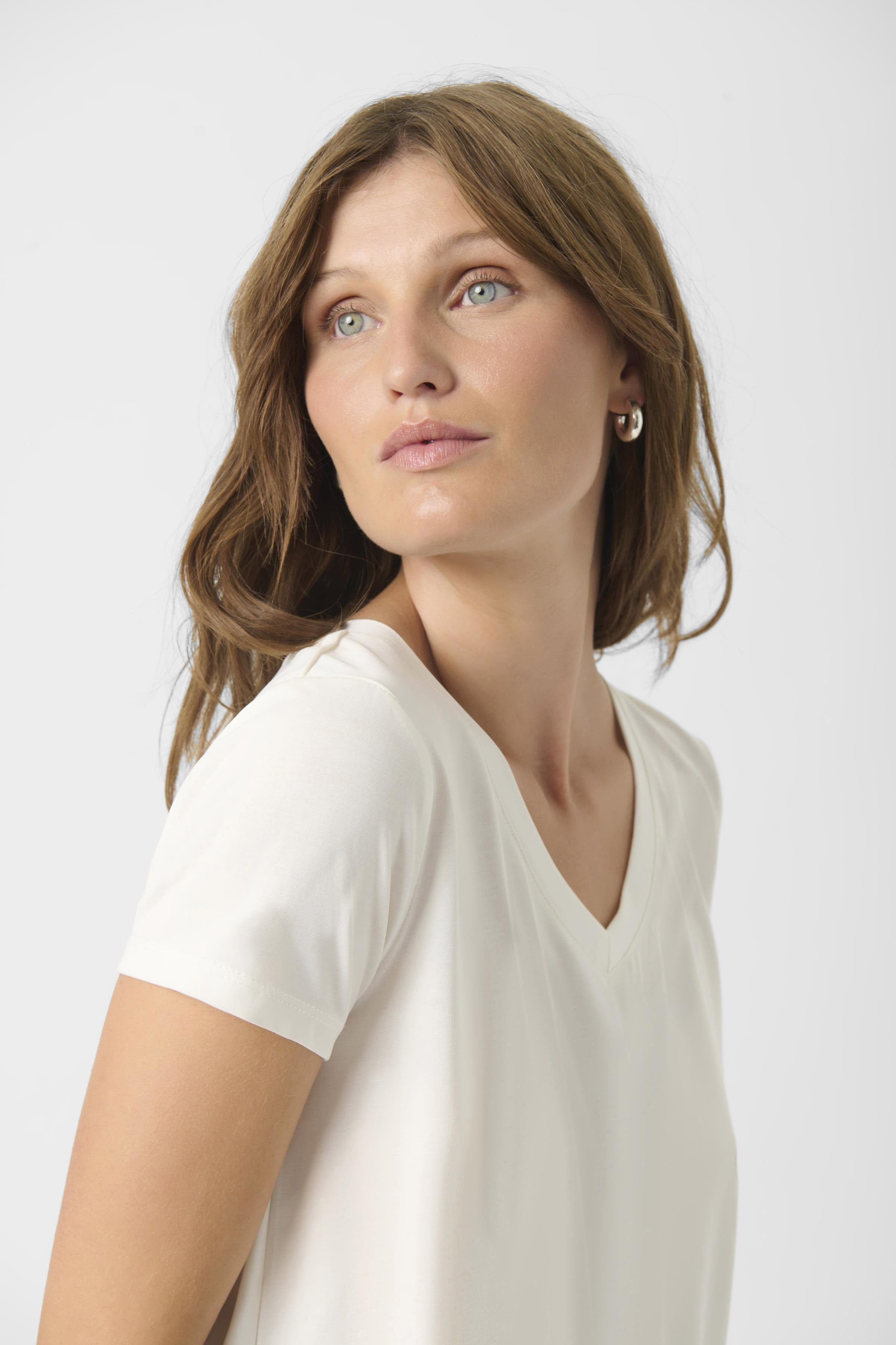 Soaked in Luxury Columbine Modal Blend V-Neck T-Shirt - Broken White