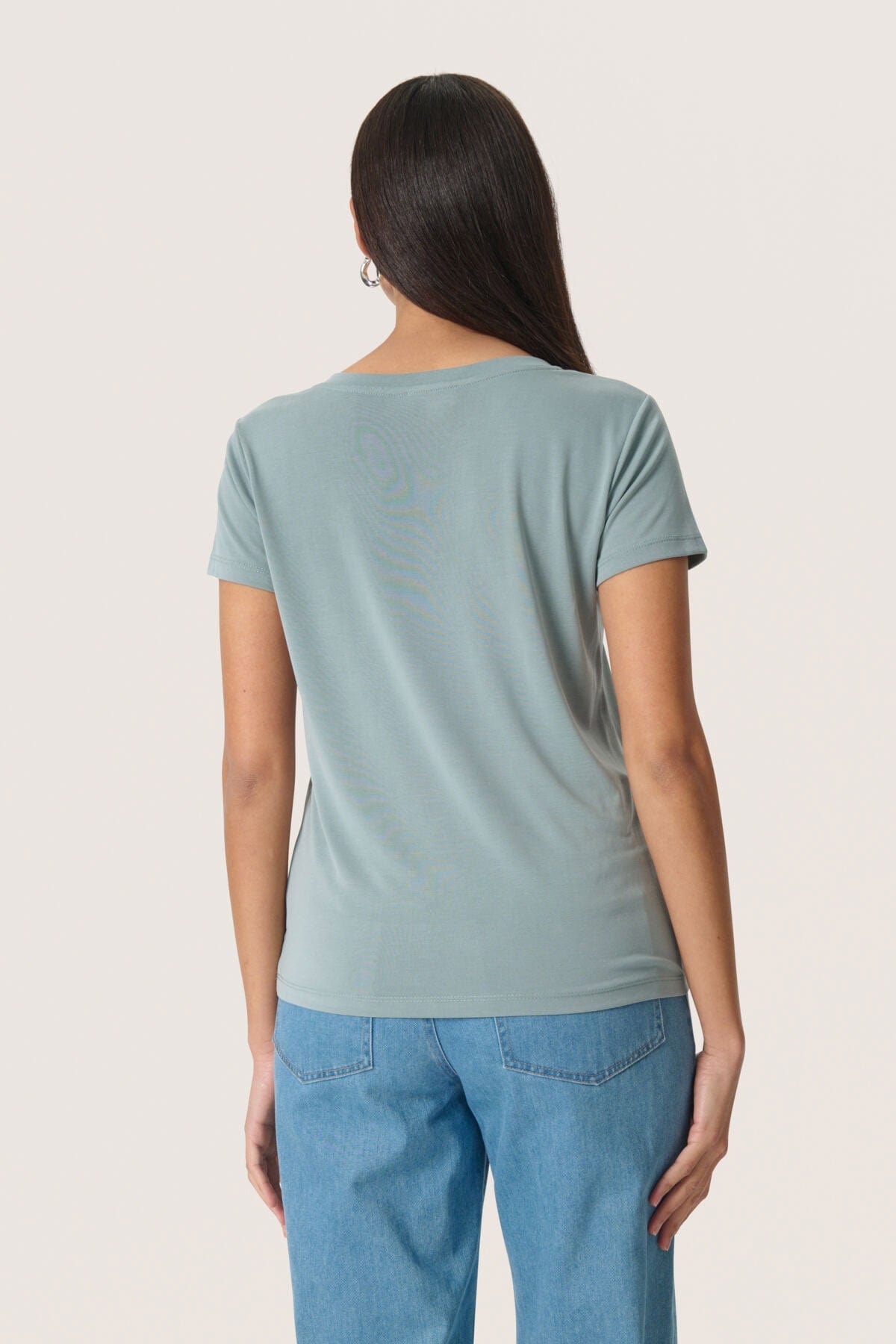 Soaked in Luxury Columbine V-Neck Short Sleeve - Silver Blue