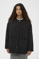 Soaked in Luxury Elira Quilted Collarless Jacket - Washed Down Black