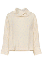 Soaked in Luxury Eneya Printed Funnel Blouse - Parchment Ditsy Print