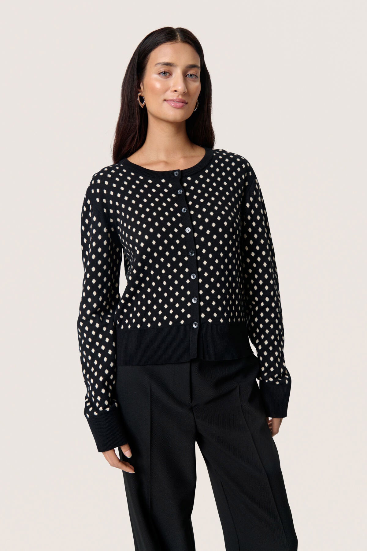 Soaked in Luxury Gya Cotton Cardigan - Black with Sandshell Dot
