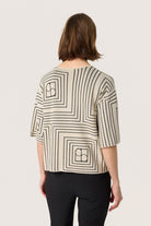 Soaked in Luxury Indianna Short Sleeve Jumper - Oatmeal with Black Monogram