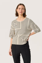 Soaked in Luxury Indianna Short Sleeve Jumper - Oatmeal with Black Monogram