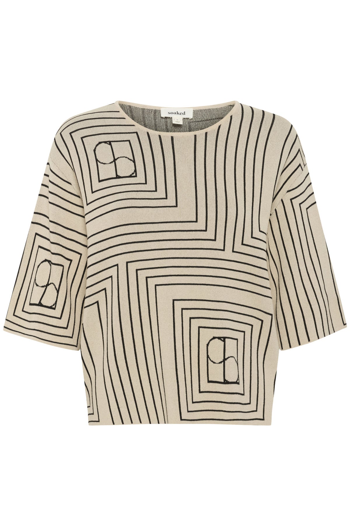 Soaked in Luxury Indianna Short Sleeve Jumper - Oatmeal with Black Monogram