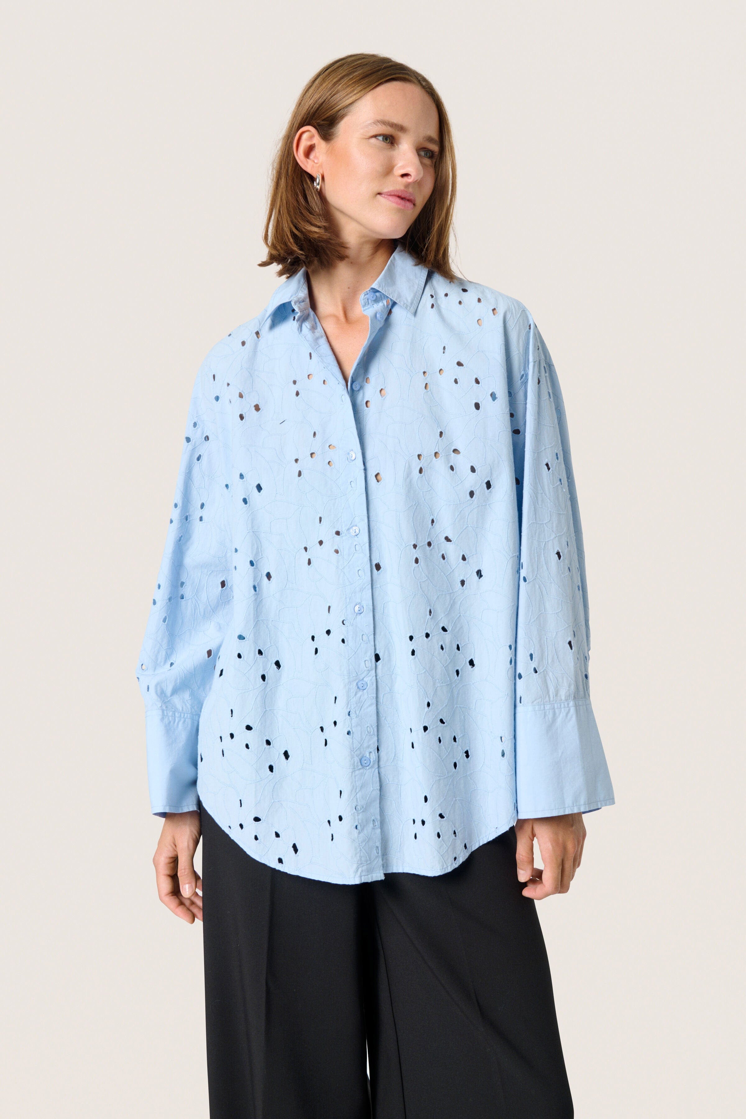 Soaked in Luxury Iva Broderie Anglaise Shirt - Chambray Blue