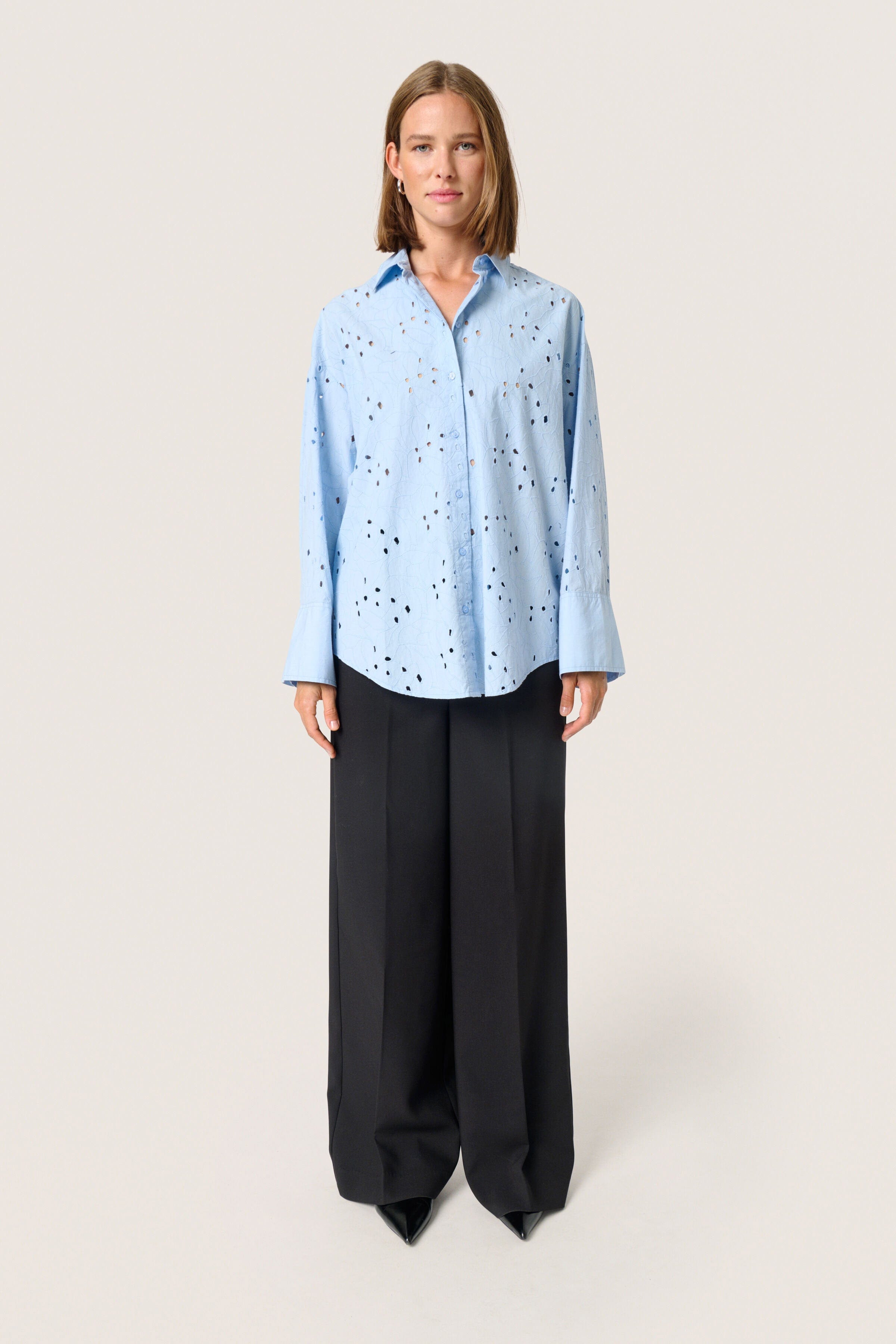 Soaked in Luxury Iva Broderie Anglaise Shirt - Chambray Blue
