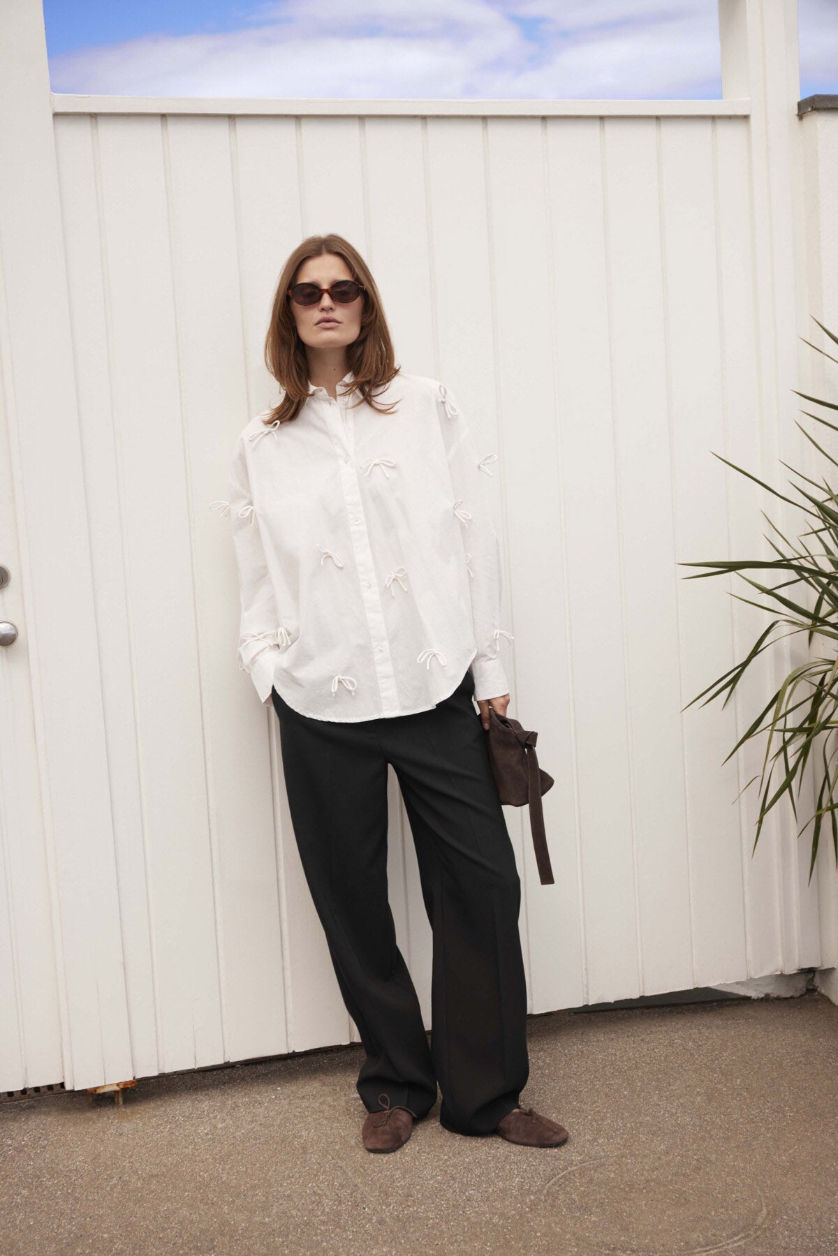 Soaked in Luxury Joa Bow Embellished Shirt - Broken White