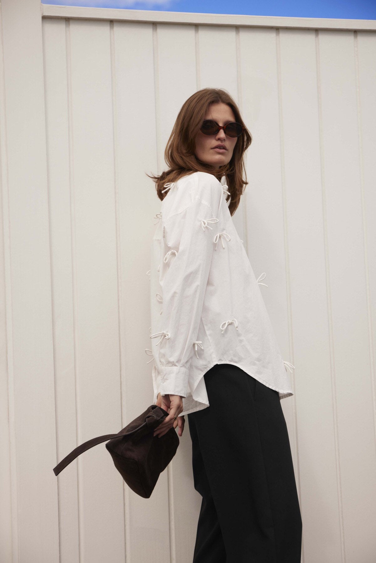 Soaked in Luxury Joa Bow Embellished Shirt - Broken White