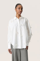 Soaked in Luxury Joa Bow Embellished Shirt - Broken White